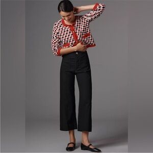 Maeve Anthropologie The Colette Black Linen Blend Wide Leg Cropped Pants Size 27